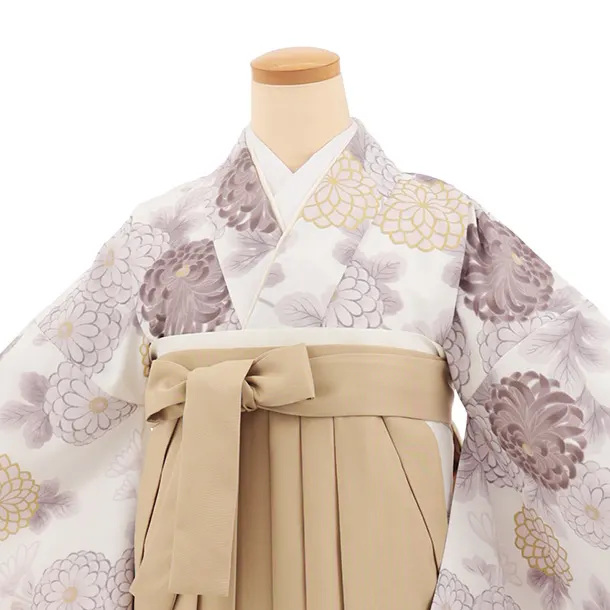 先生,教員向け袴レンタルT293白地菊×モカベージュ　