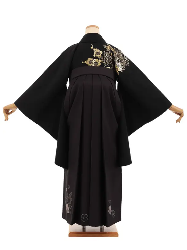 卒業袴T296黒地金彩ぼたん×黒花　