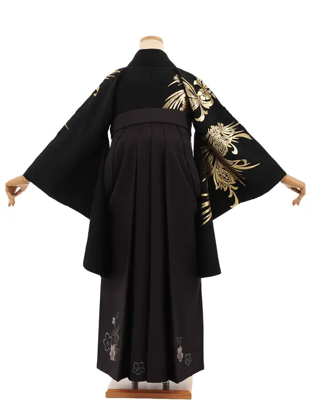 卒業袴T297黒地金彩花×黒花　　