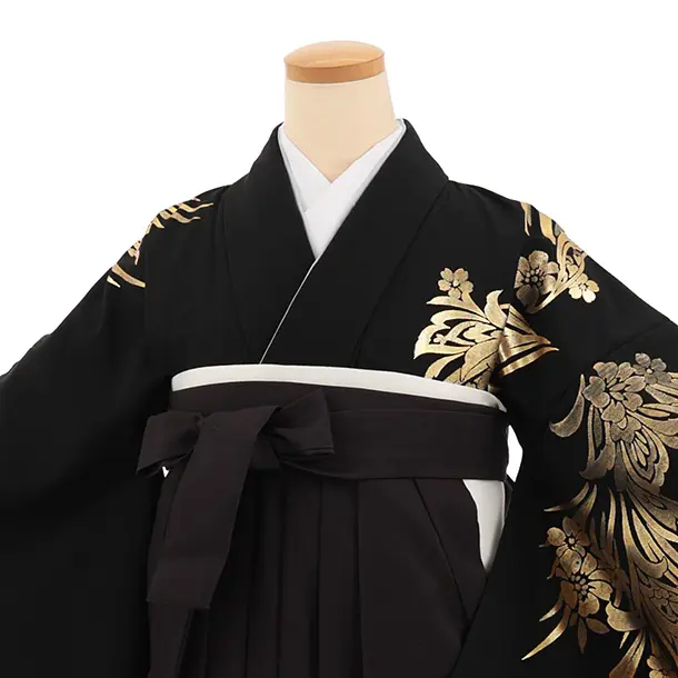 卒業袴T297黒地金彩花×黒花　　