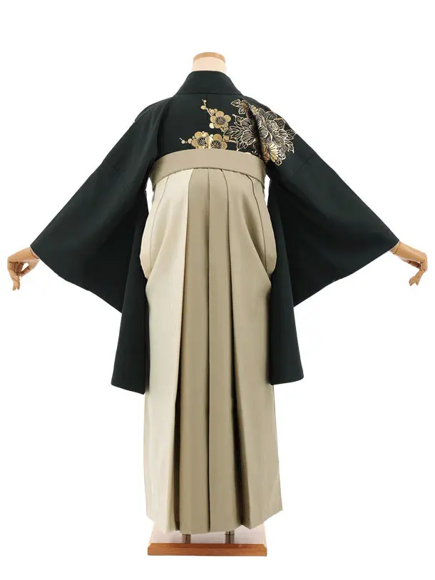 卒業袴T299深緑金彩ぼたん×クリームグリーンセパレート　
