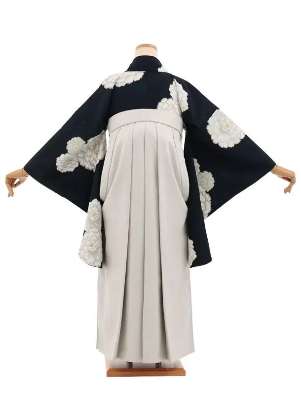 先生,教員向け袴レンタルT303ネイビー花×ベージュレザー調　