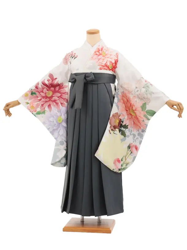 卒業袴T310淡ピンク洋花×グレーレザー調　