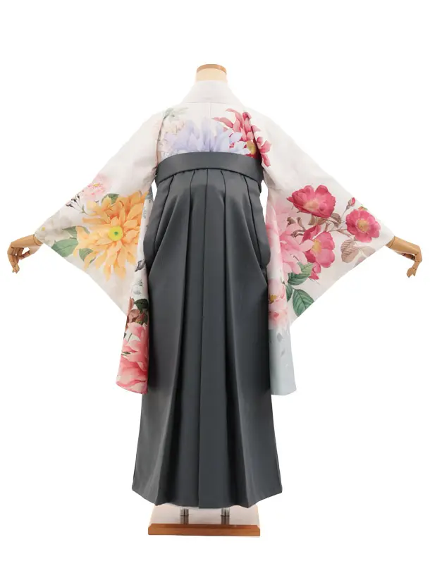 卒業袴T310淡ピンク洋花×グレーレザー調　