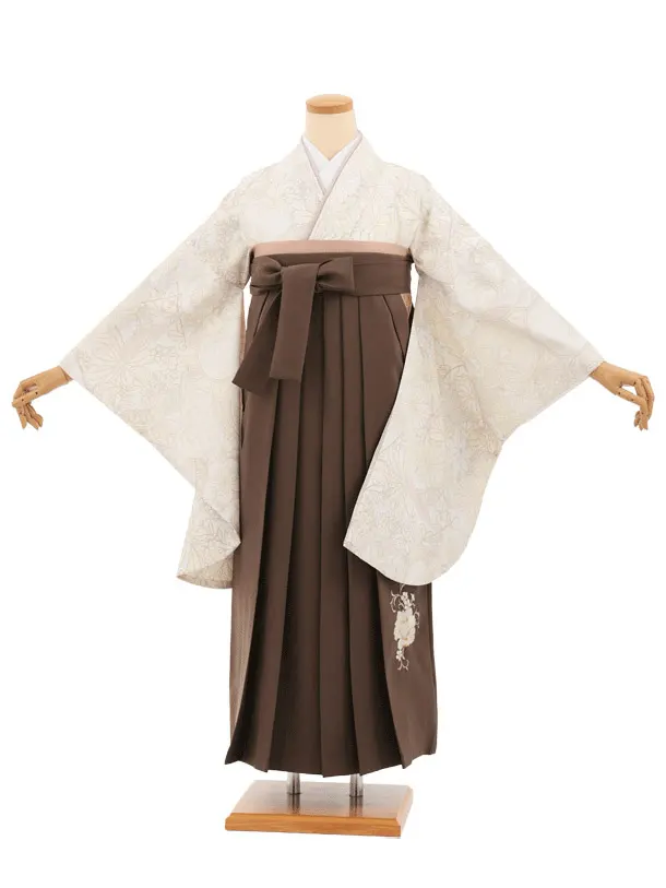 卒業袴T314白地菊橘×ブラウン　