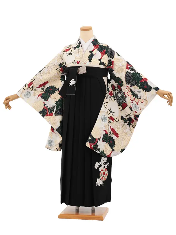 卒業袴T315アイボリー菊橘×黒　