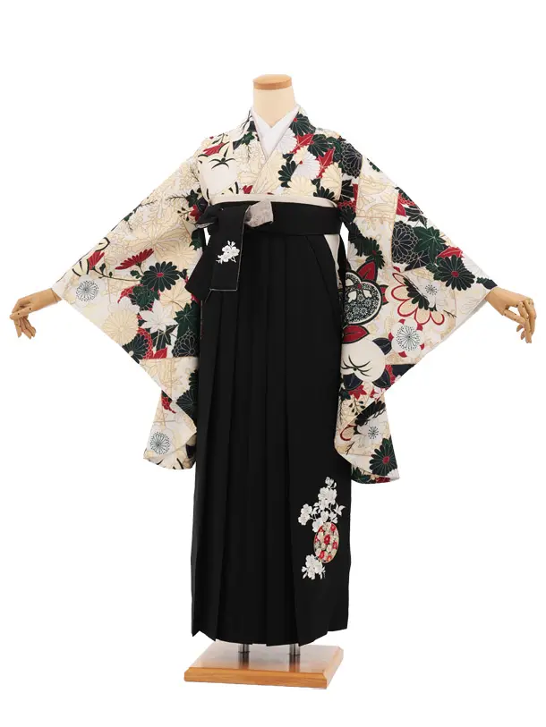 卒業袴T315アイボリー菊橘×黒　