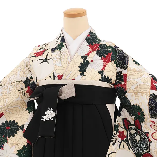 卒業袴T315アイボリー菊橘×黒　