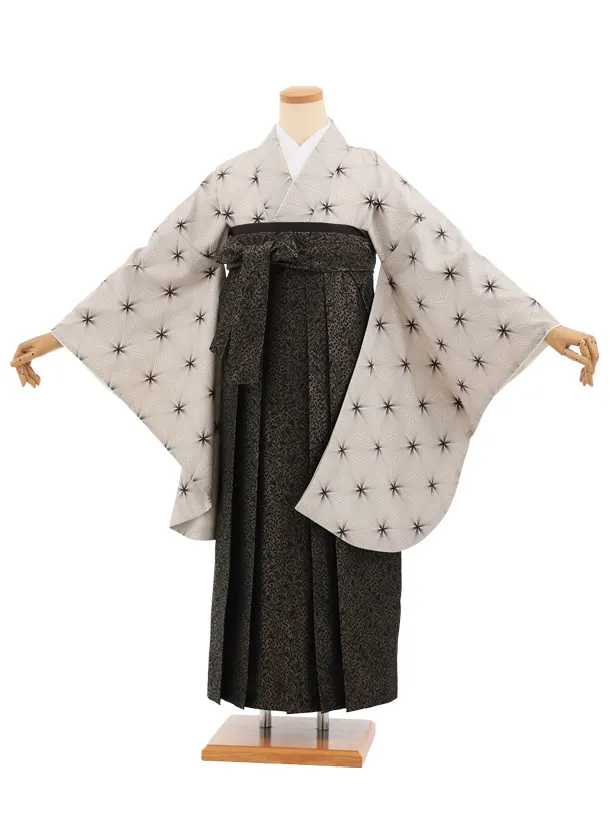卒業袴T316ベージュ変わり麻の葉×黒金　