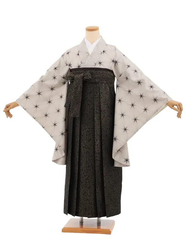 卒業袴T316ベージュ変わり麻の葉×黒金　