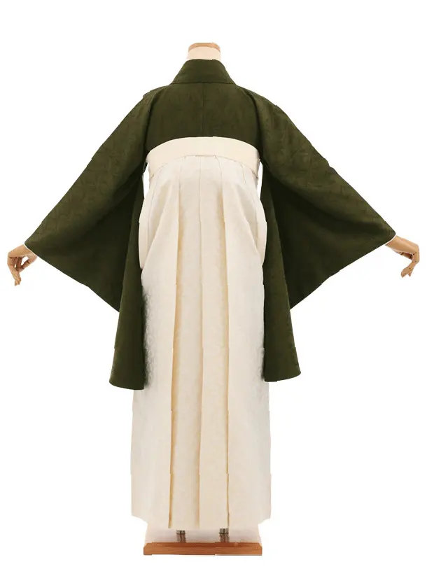 卒業袴T318モスグリーン×クリームレオパード　