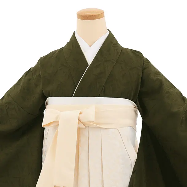 卒業袴T318モスグリーン×クリームレオパード　