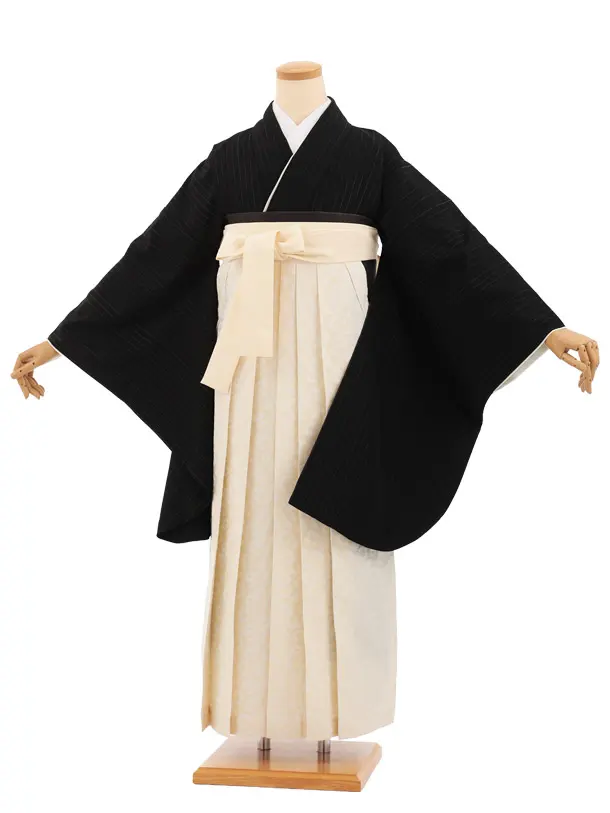 卒業袴T319黒銀通し×クリームレオパレード　