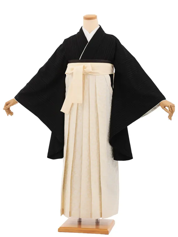 卒業袴T319黒銀通し×クリームレオパレード　