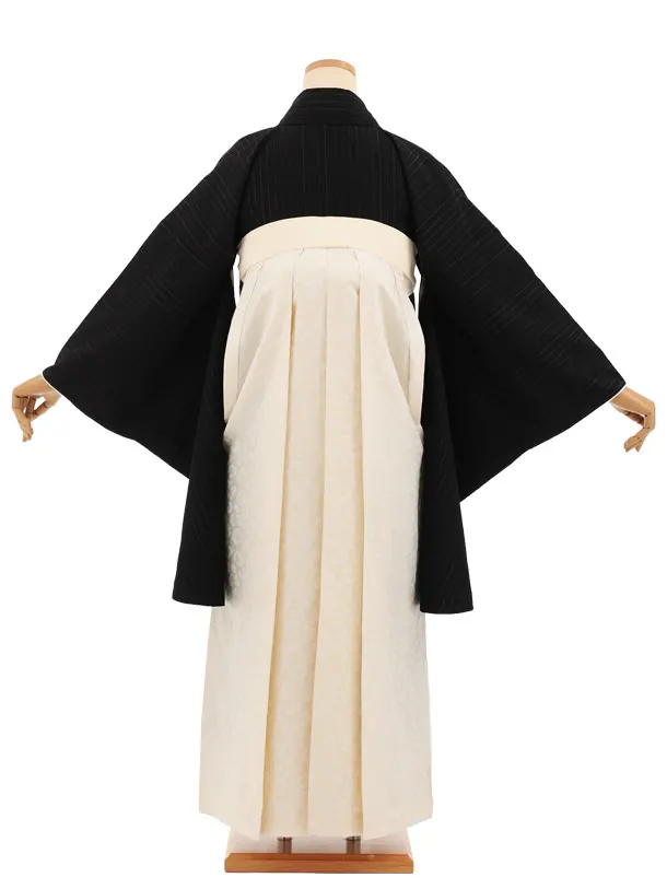 卒業袴T319黒銀通し×クリームレオパレード　