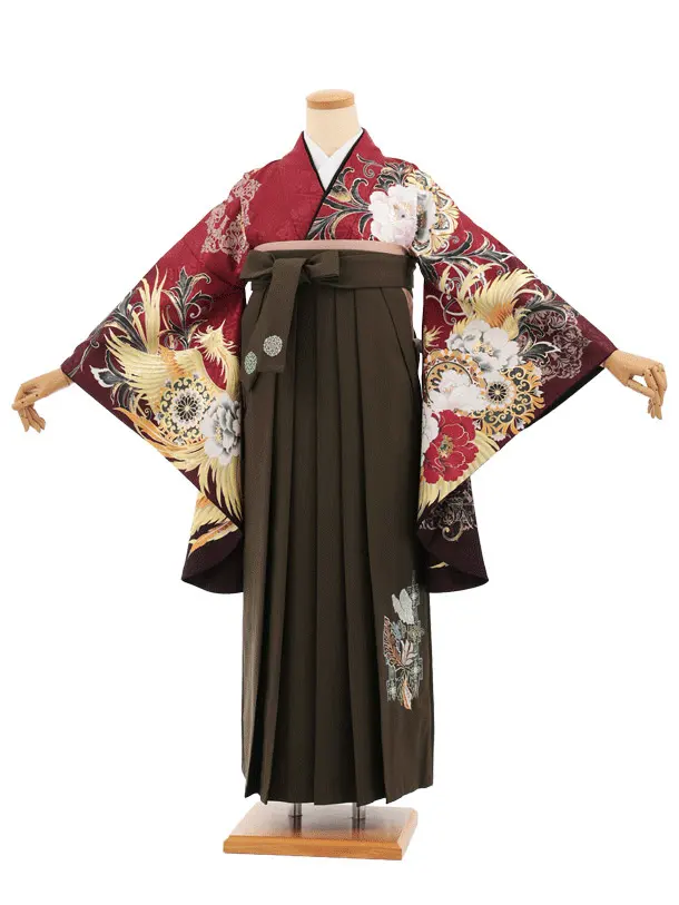 卒業袴T320UTAHAボルドーホウオー×カーキグリーン　