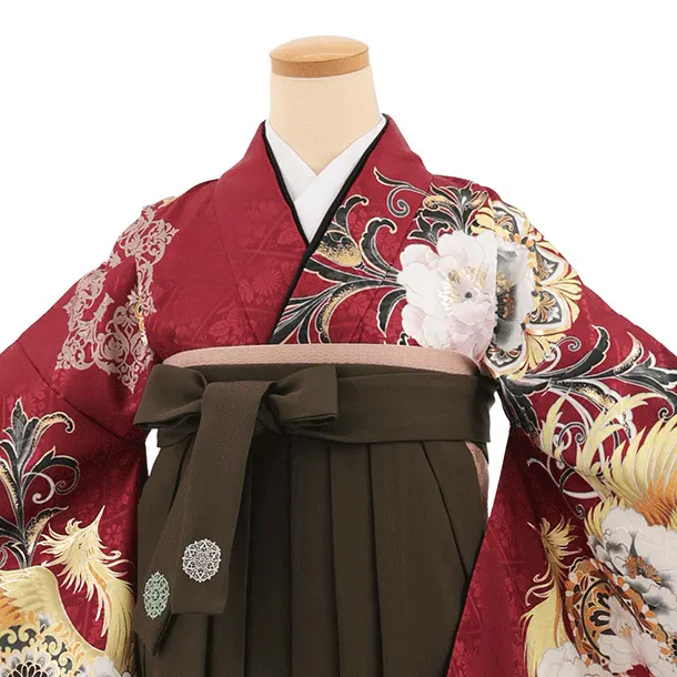 卒業袴T320UTAHAボルドーホウオー×カーキグリーン　