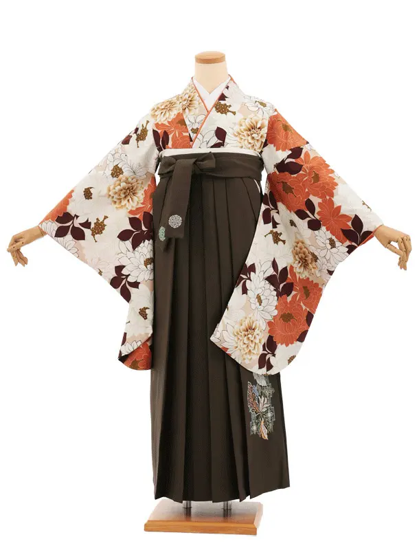卒業袴T321UTAHAベージュ花×カーキグリーン　