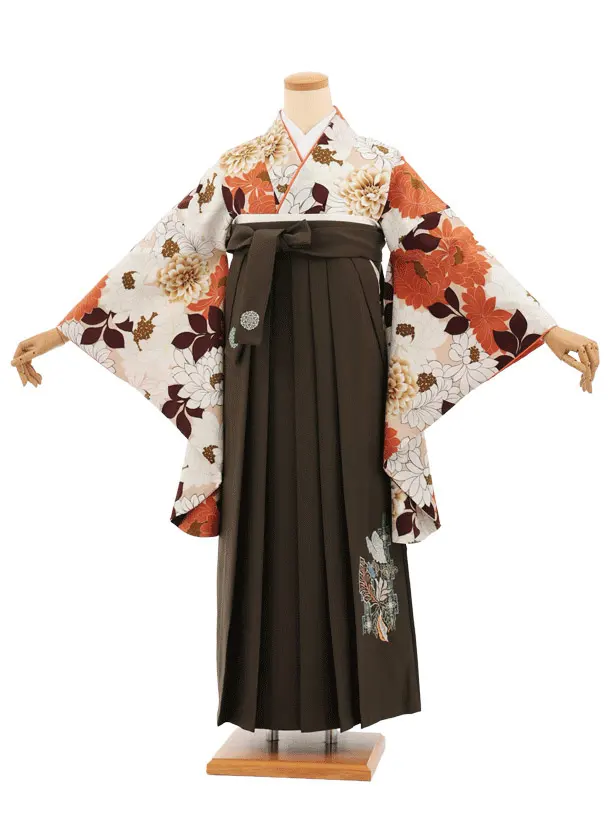 卒業袴T321UTAHAベージュ花×カーキグリーン　