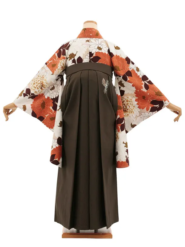 卒業袴T321UTAHAベージュ花×カーキグリーン　
