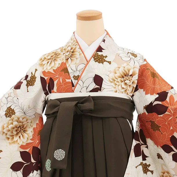 卒業袴T321UTAHAベージュ花×カーキグリーン　