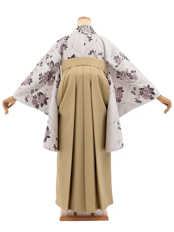 先生,教員向け袴レンタルT337淡グレー地花×モカベージュ　