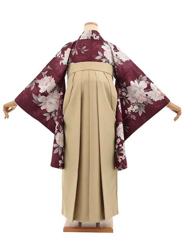 先生,教員向け袴レンタルT338ボルドー花×モカベージュ　