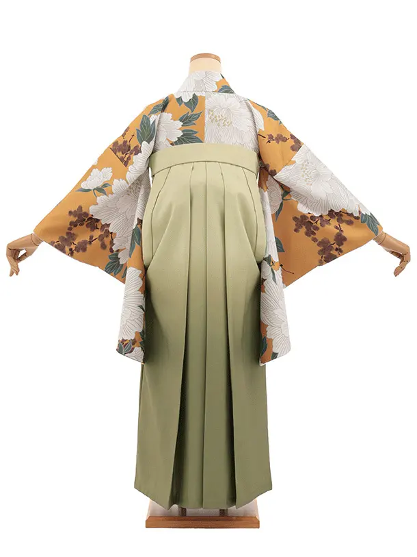 先生,教員向け袴レンタルT340からし色ぼたん×グリーンぼかし　
