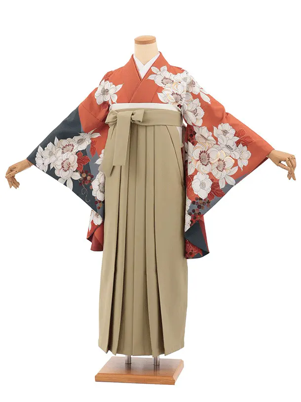 卒業袴T345テラコッタ花×モカベージュ　