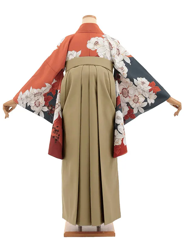 卒業袴T345テラコッタ花×モカベージュ　
