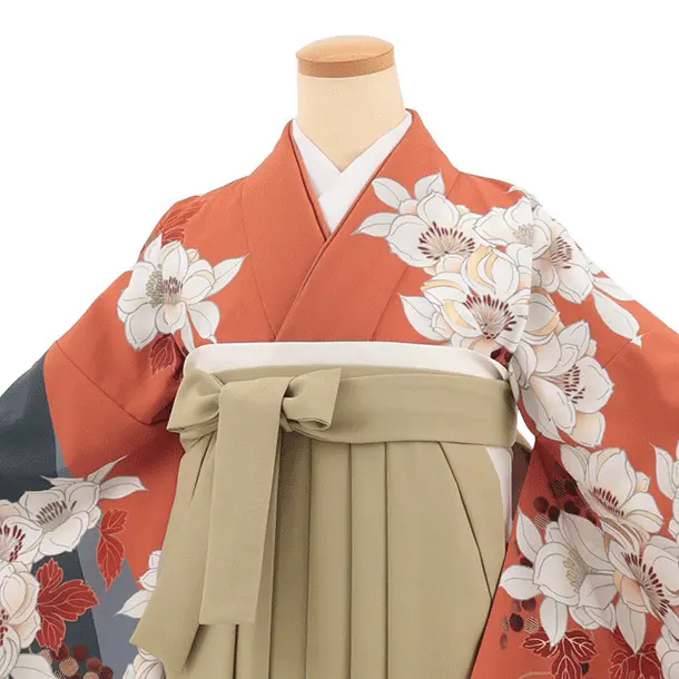 卒業袴T345テラコッタ花×モカベージュ　