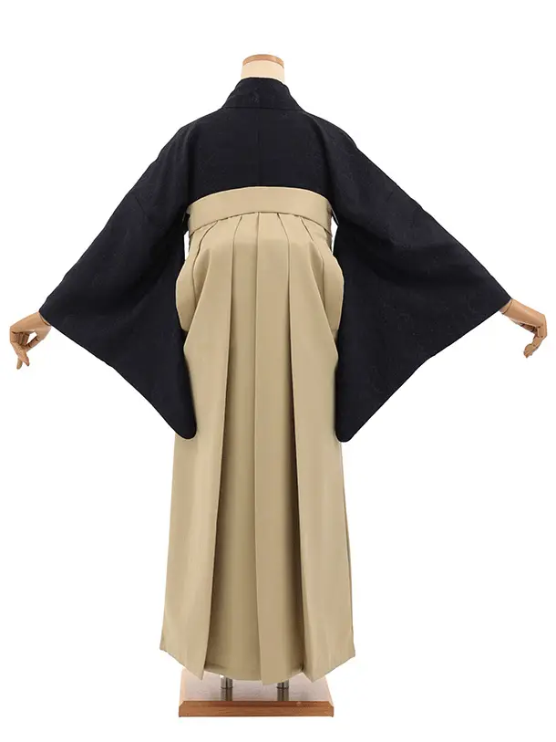 先生,教員向け袴レンタルT349【小袖】濃紺×ベージュ　