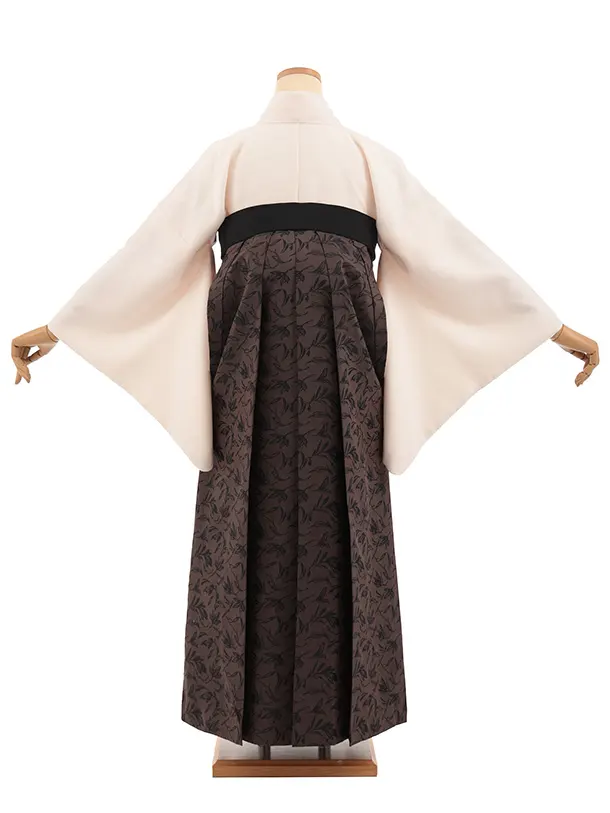 先生,教員向け袴レンタルT350【小袖】ピンククリーム×ブラウンリーフ　