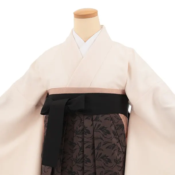 先生,教員向け袴レンタルT350【小袖】ピンククリーム×ブラウンリーフ　