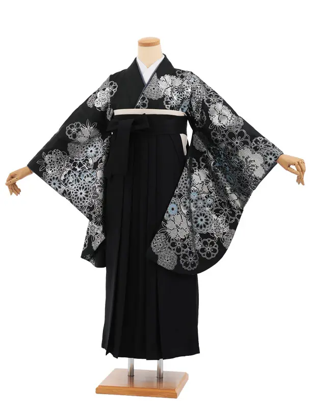 卒業袴T357 黒 銀彩花×黒