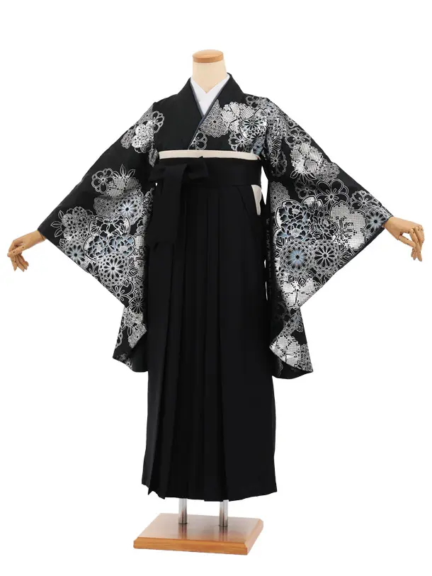 卒業袴T357 黒 銀彩花×黒