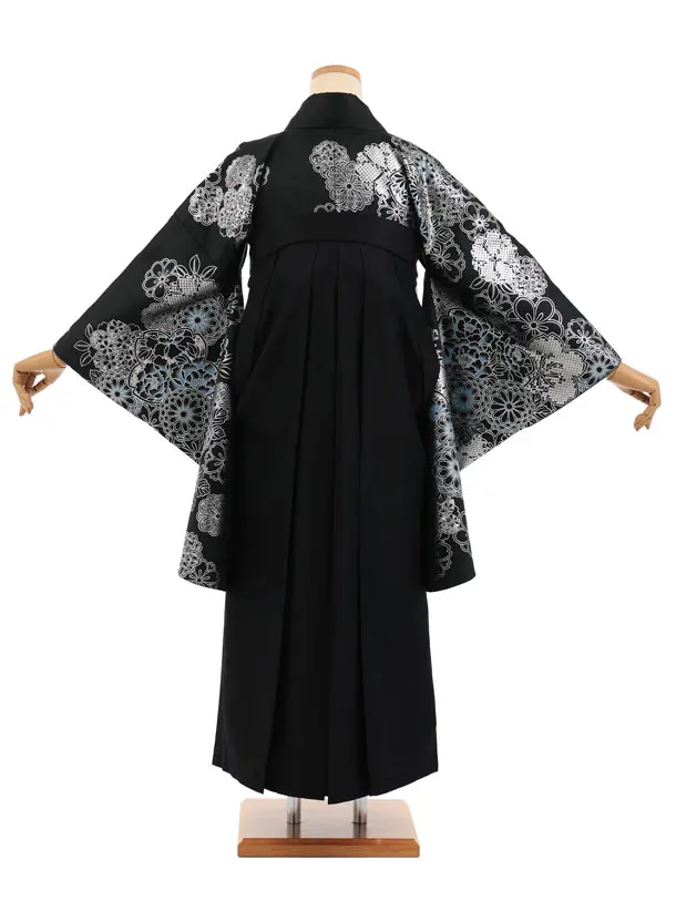 卒業袴T357 黒 銀彩花×黒