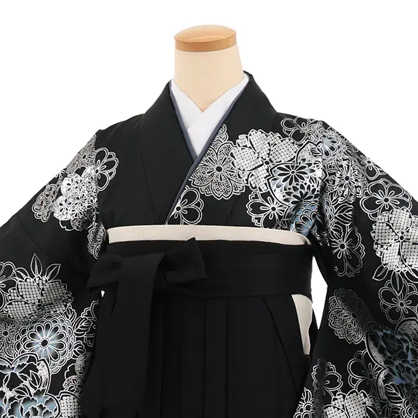 卒業袴T357 黒 銀彩花×黒