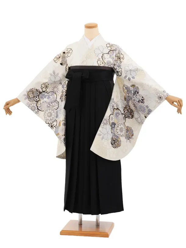 卒業袴T358 白 金彩花×黒
