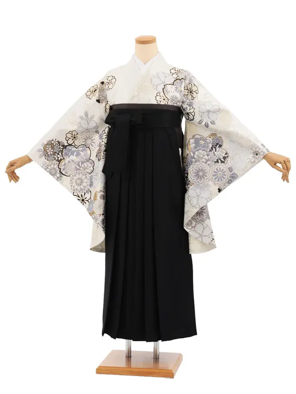 卒業袴T358 白 金彩花×黒