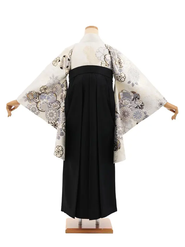 卒業袴T358 白 金彩花×黒