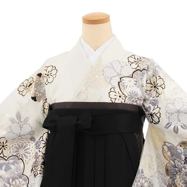 卒業袴T358 白 金彩花×黒