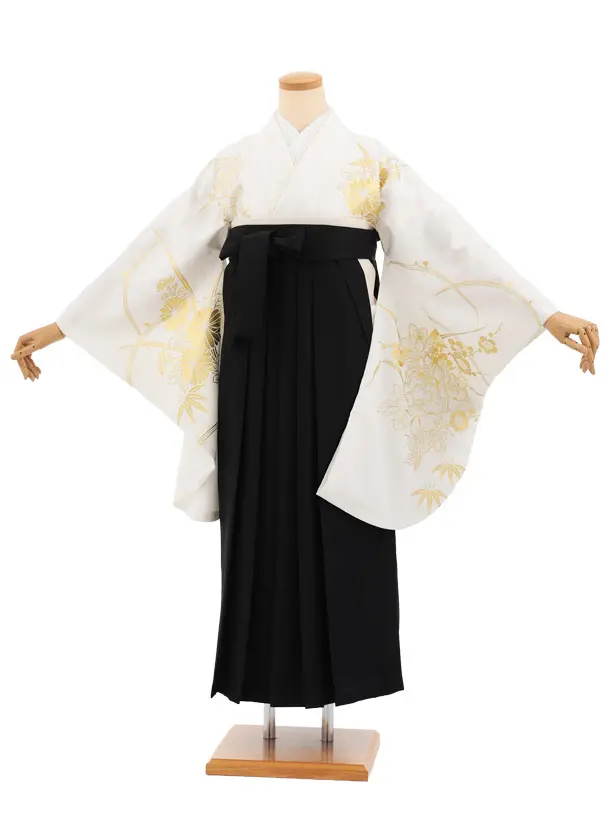 卒業袴T362 白 金彩花×黒