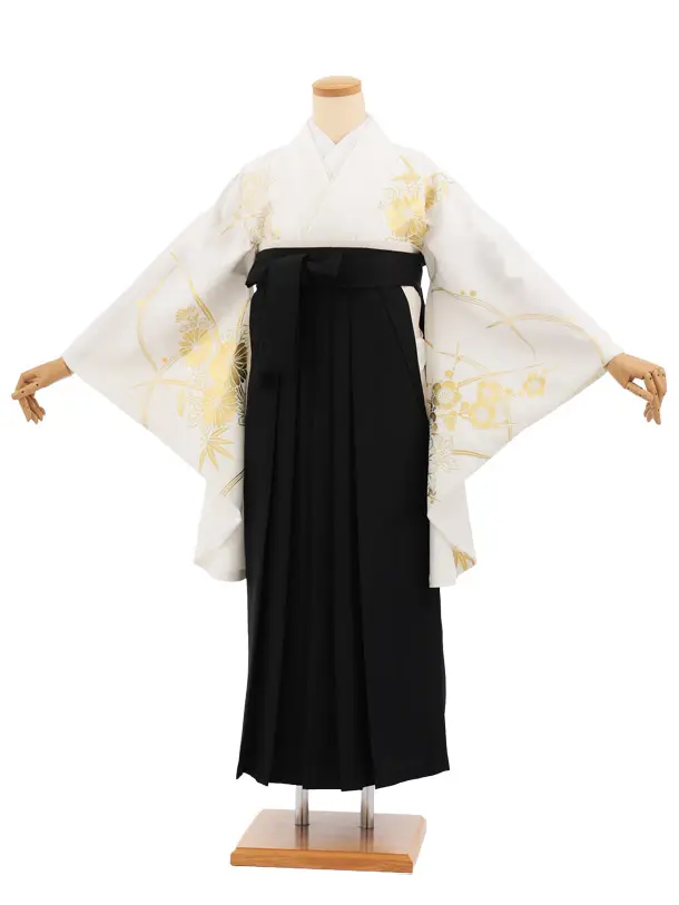 卒業袴T362 白 金彩花×黒
