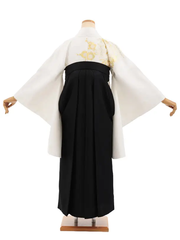 卒業袴T362 白 金彩花×黒
