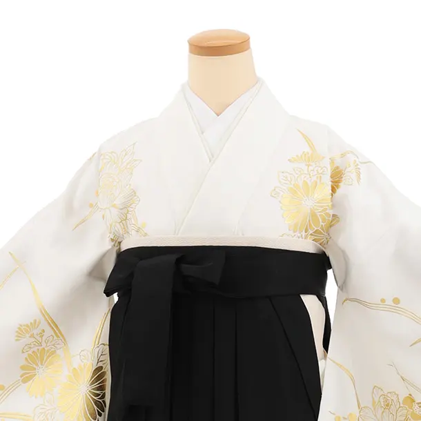 卒業袴T362 白 金彩花×黒