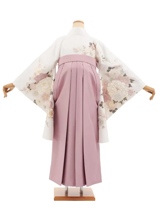 卒業袴T363 白地 ボタン花×ペールパープル