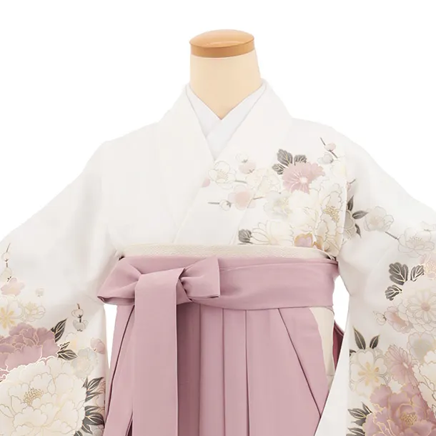 卒業袴T363 白地 ボタン花×ペールパープル