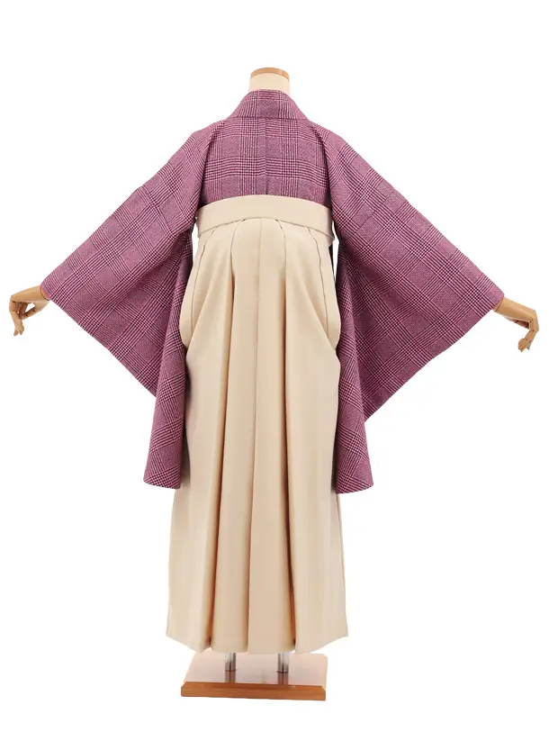 卒業袴T365 ピンクツィードグレンチェック×ベージュかざりファスナー付き