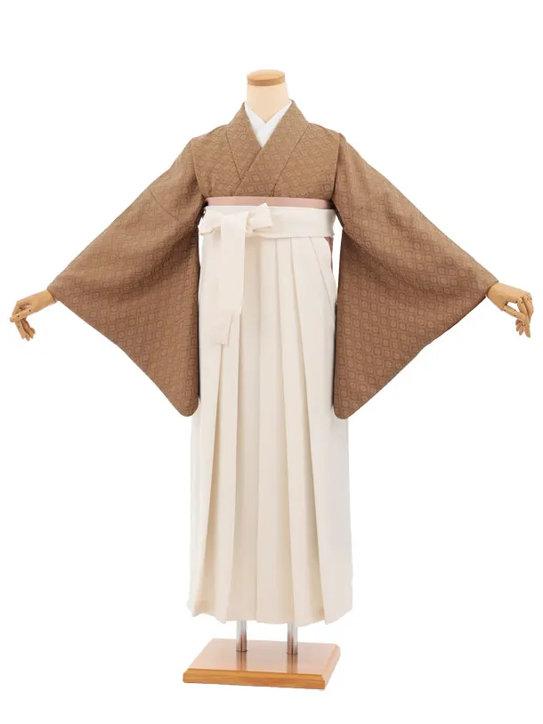 先生,教員向け袴レンタルT373【小袖】モカブラウン×アイボリー